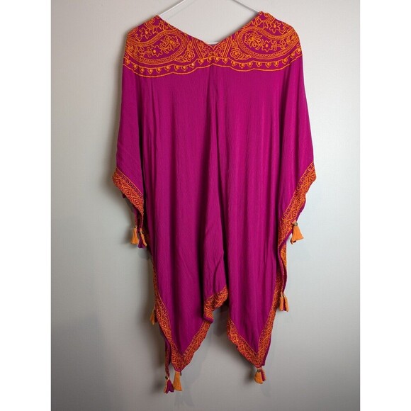 Soft Surroundings Blouse Womens S/M Magenta Embroidered Topper Kimono Catalpa - Picture 11 of 12
